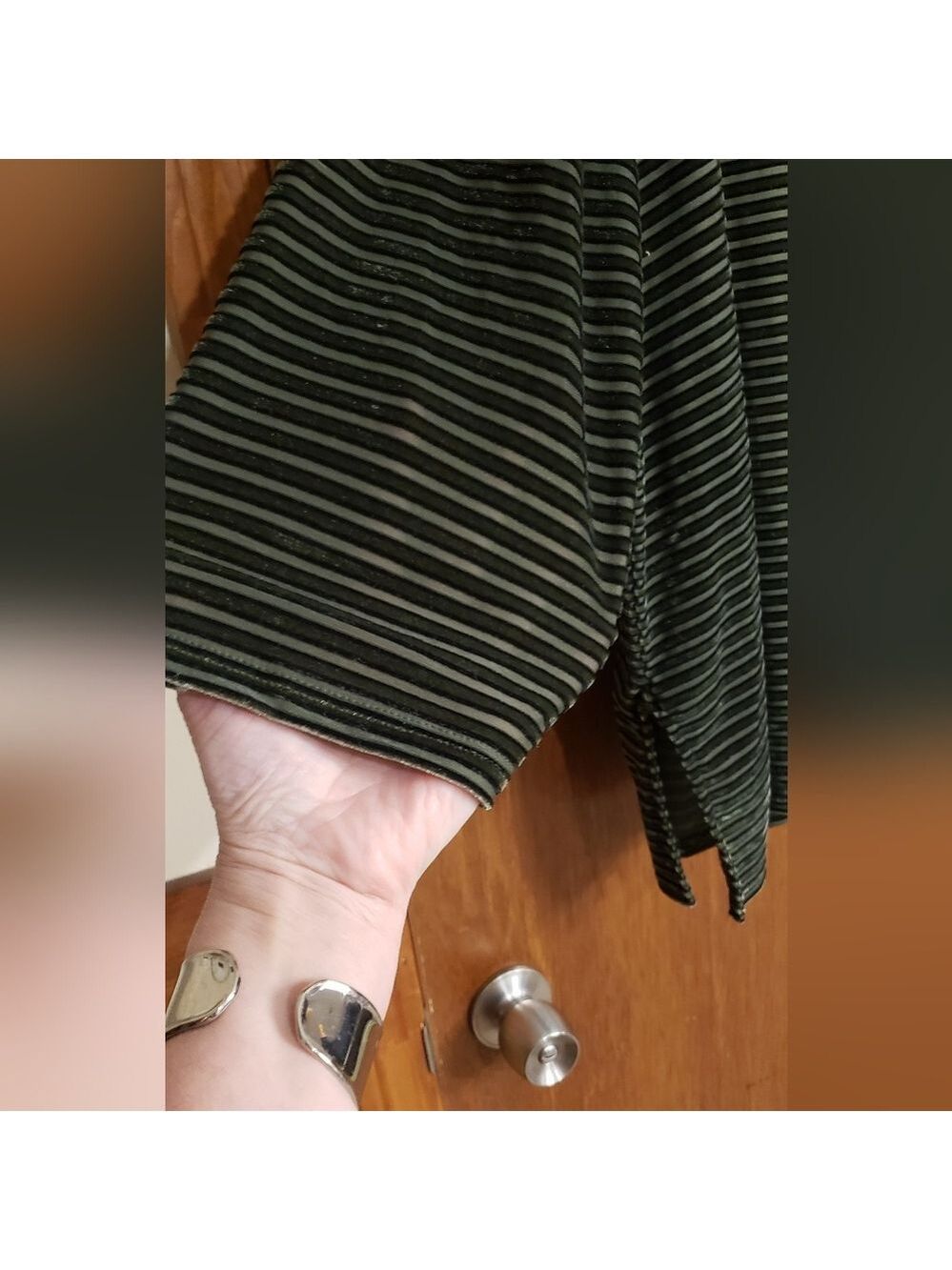 Agnes & Dora Olive Green Striped Velvet 3/4 Sleeve Top - Picture 4 of 5